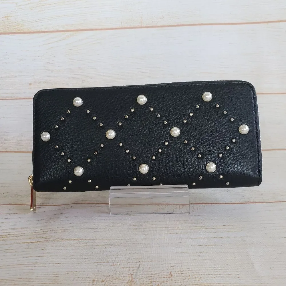 Kate Spade Hayes Street Pearl Lindsey Leather Long Zip Around Wallet Black
